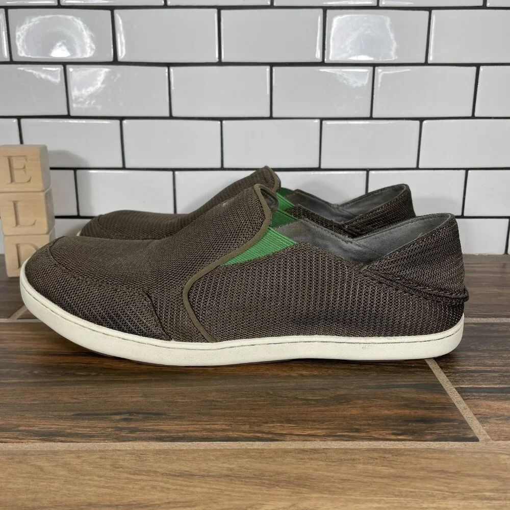 OluKai Nohea Mesh Shoes Mens Sz 12 Mustang Lime Peel Drop In Heel Slip On Loafer